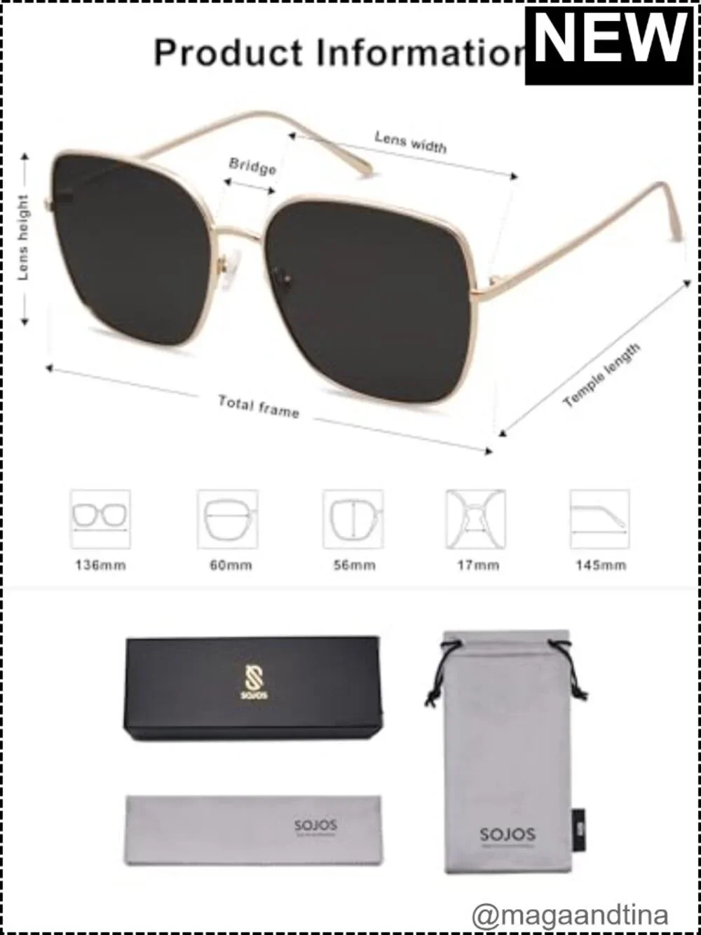 Oversized Square Metal Frame UV400 Sunglasses